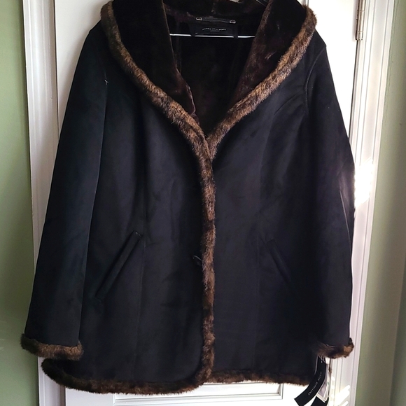 NWT Jones New York Black Chocolate 🍫 Shearling Suede Coat Jacket Size Large - Picture 1 of 8